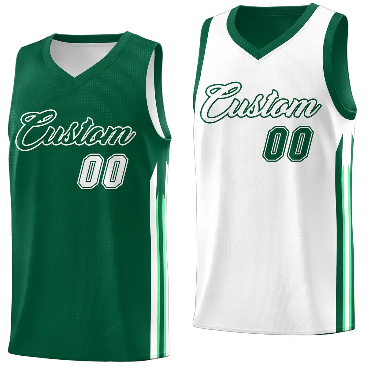 Men's Green White Double Side Training Basketball Jersey