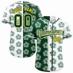 Green White Flower Graffiti Split Baseball Jersey