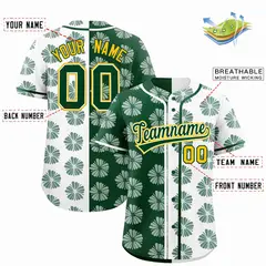 Green White Flower Graffiti Split Baseball Jersey 2
