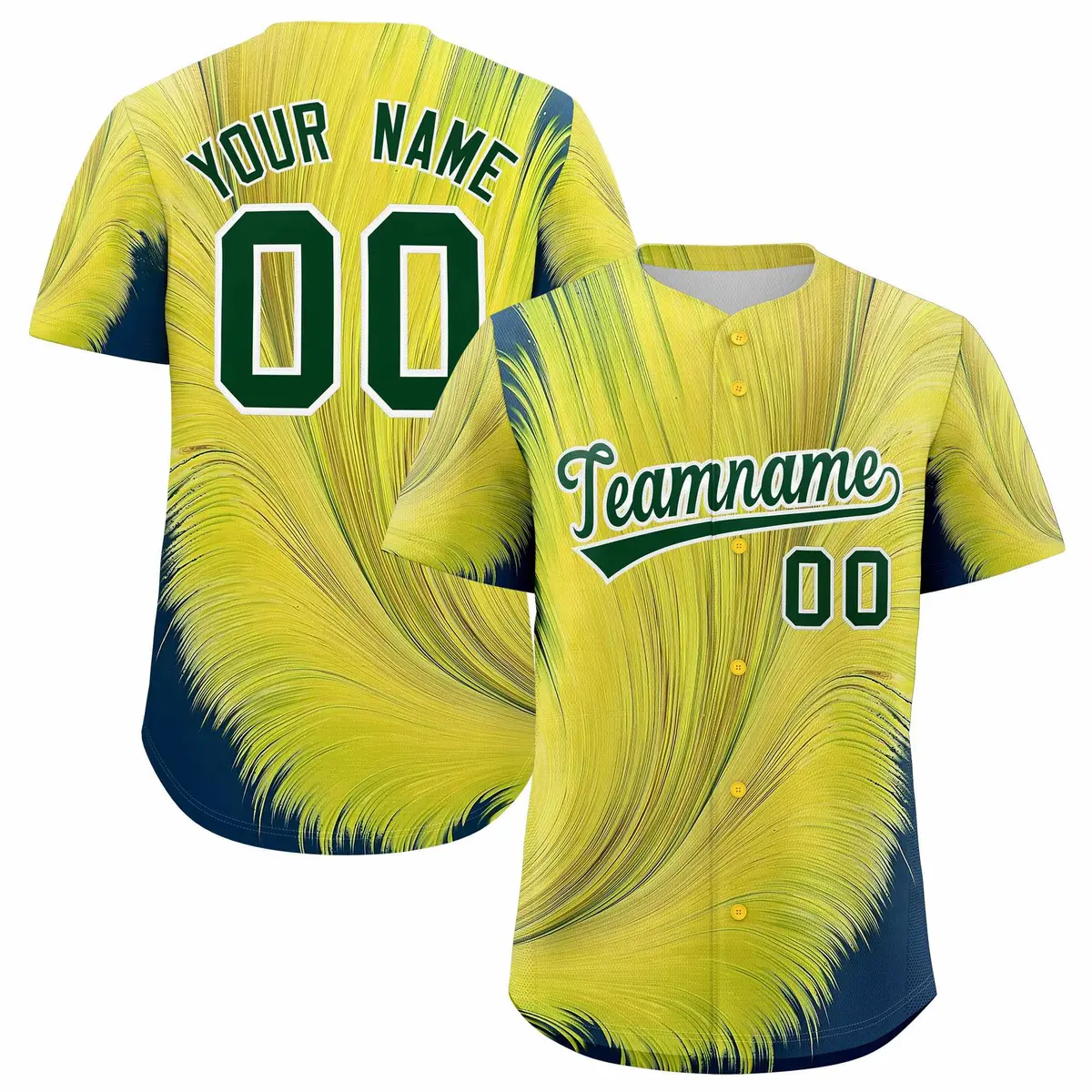 Green White Fluid Feather Graffiti Baseball Jersey