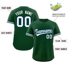 Green White Full Button Authentic Baseball Jersey 2