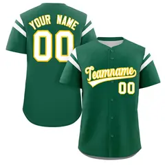 Green White Full Button Classic Baseball Jersey