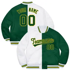 Green White-Gold Blue Split Two Tone Letterman Varsity Jacket