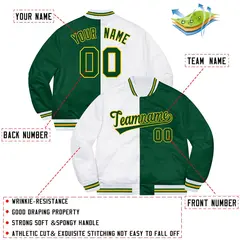 Green White-Gold Blue Split Two Tone Letterman Varsity Jacket 2
