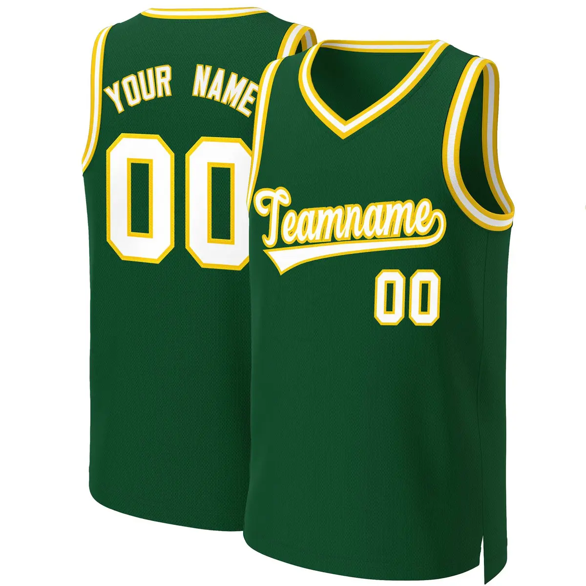 Green White-Gold Classic Basketball Jersey