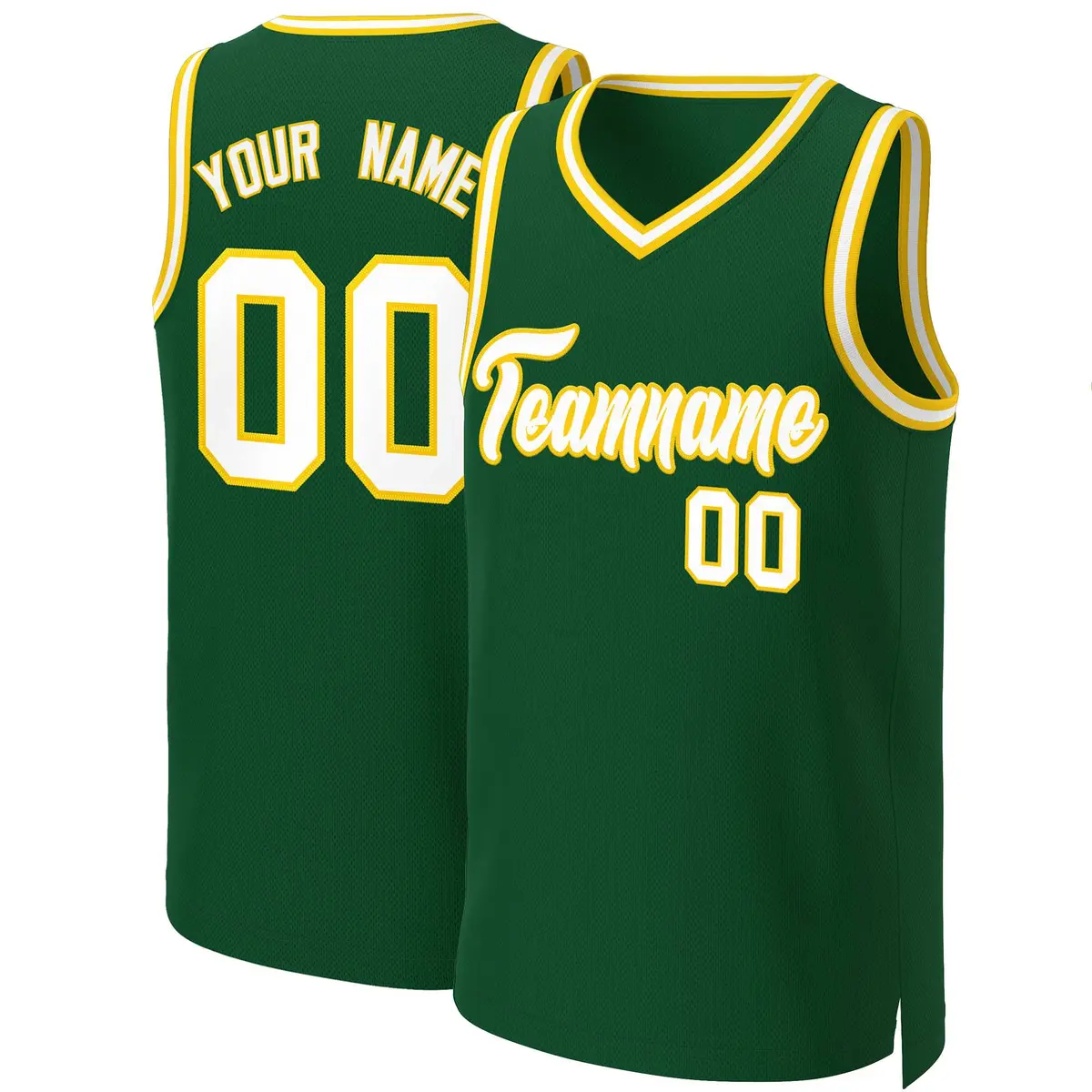 Green White-Gold Classic Basketball Jersey