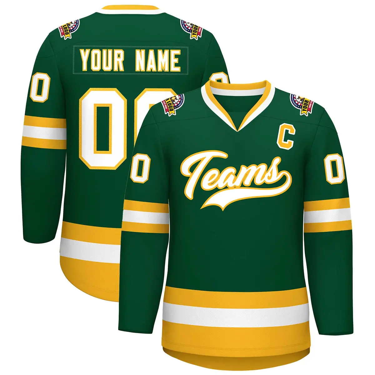 Green White-Gold Classic Style Hockey Jersey