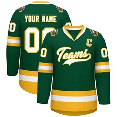 Green White-Gold Classic Style Hockey Jersey