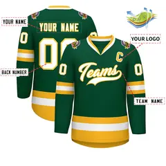 Green White-Gold Classic Style Hockey Jersey 2