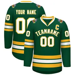 Green White-Gold Classic Style Hockey Jersey