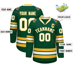 Green White-Gold Classic Style Hockey Jersey 2