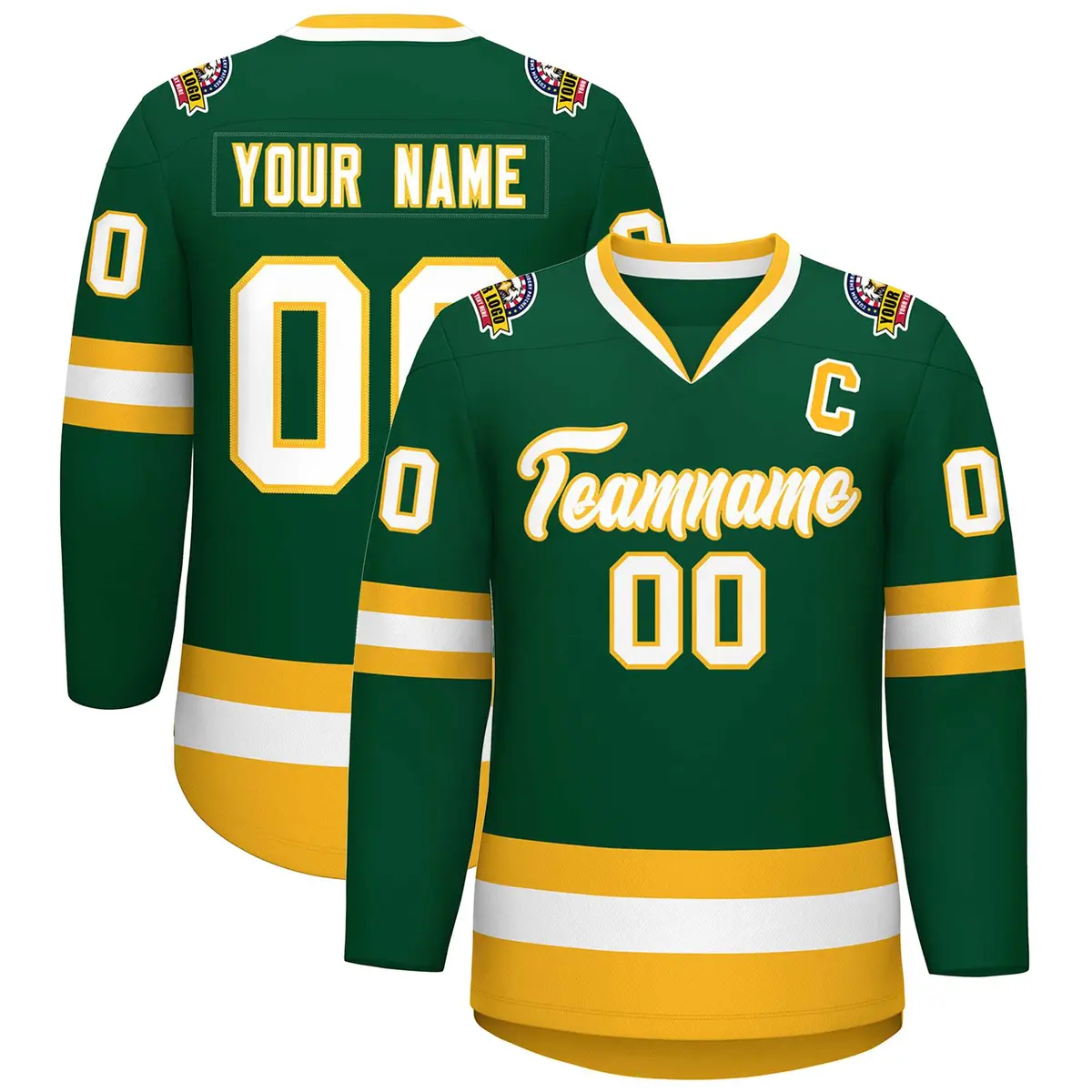 Green White-Gold Classic Style Hockey Jersey