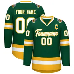 Green White-Gold Classic Style Hockey Jersey 1