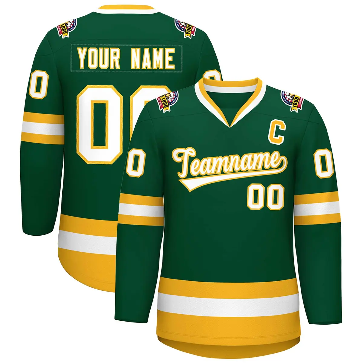 Green White-Gold Classic Style Hockey Jersey