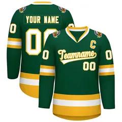 Green White-Gold Classic Style Hockey Jersey 1
