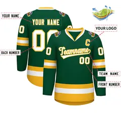 Green White-Gold Classic Style Hockey Jersey 2
