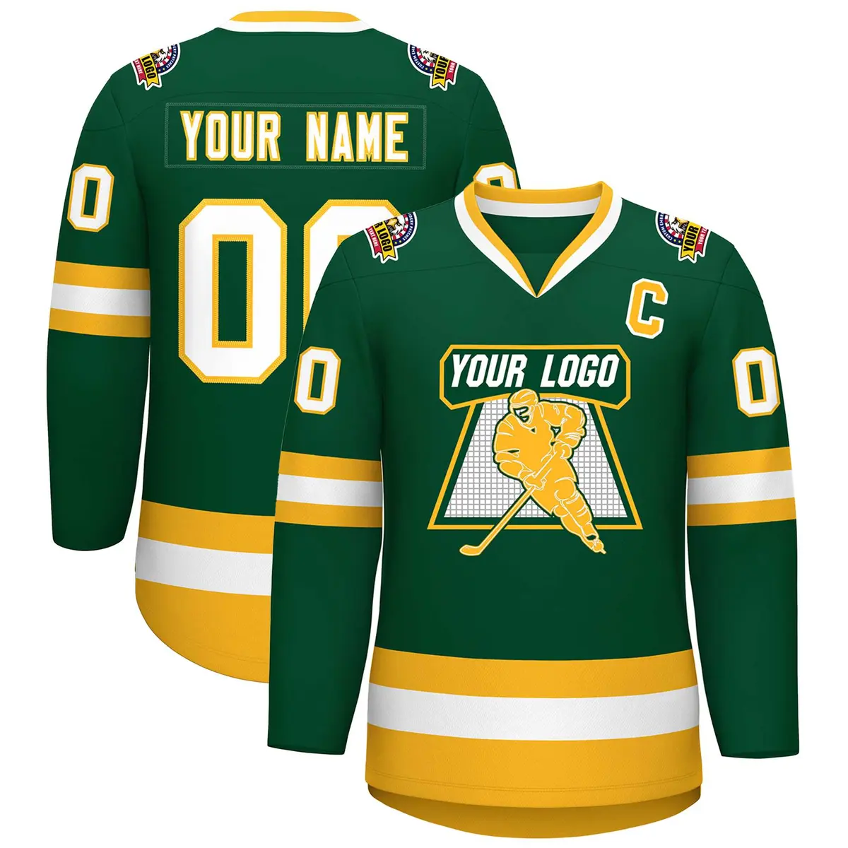 Green White-Gold Classic Style Hockey Jersey
