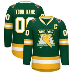 Green White-Gold Classic Style Hockey Jersey 1