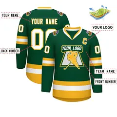 Green White-Gold Classic Style Hockey Jersey 2