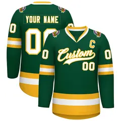 Green White-Gold Classic Style Hockey Jersey 1