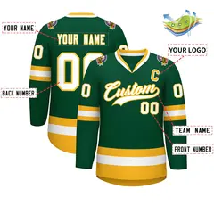 Green White-Gold Classic Style Hockey Jersey 2