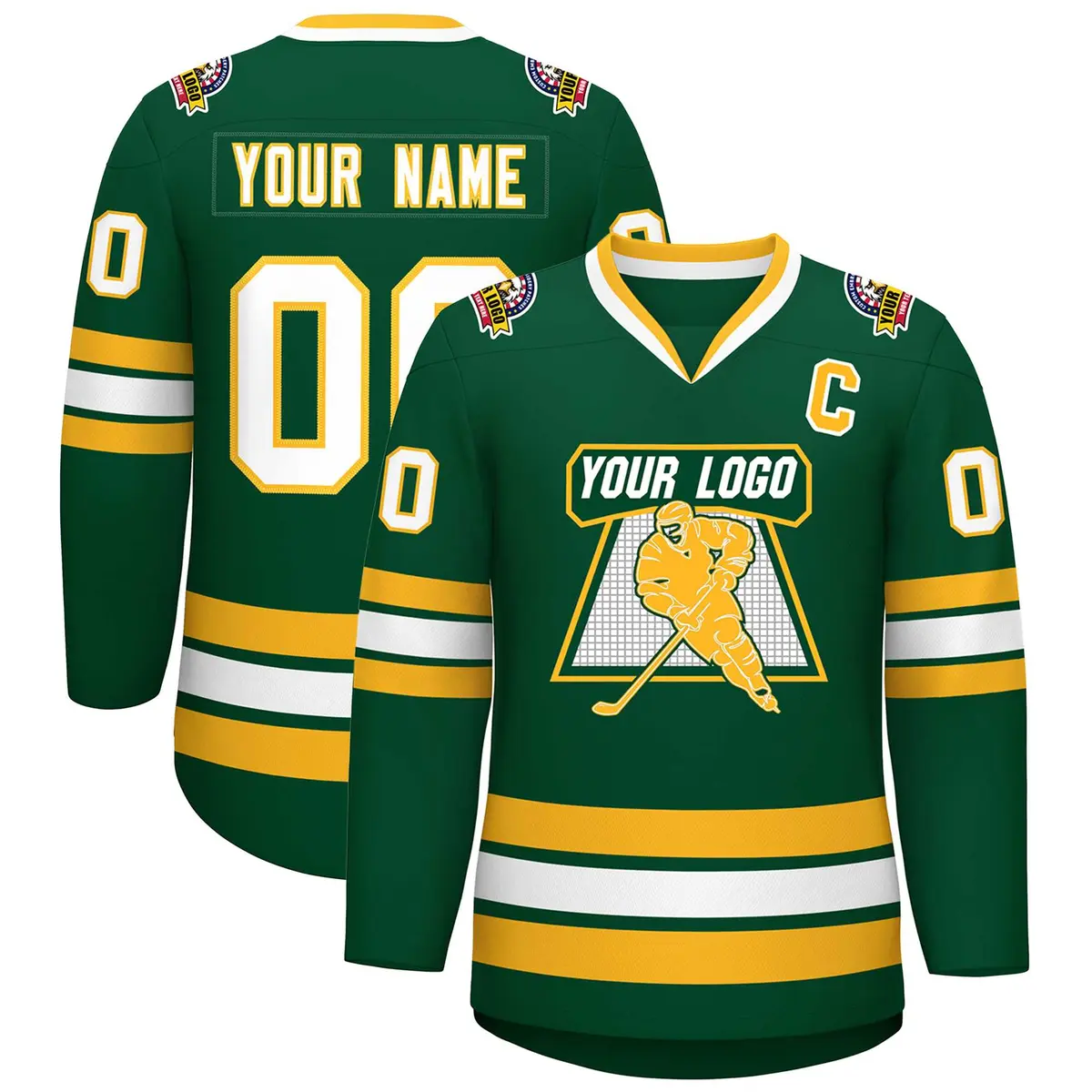 Green White-Gold Classic Style Hockey Jersey