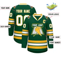 Green White-Gold Classic Style Hockey Jersey 2