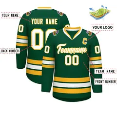 Green White-Gold Classic Style Hockey Jersey 2