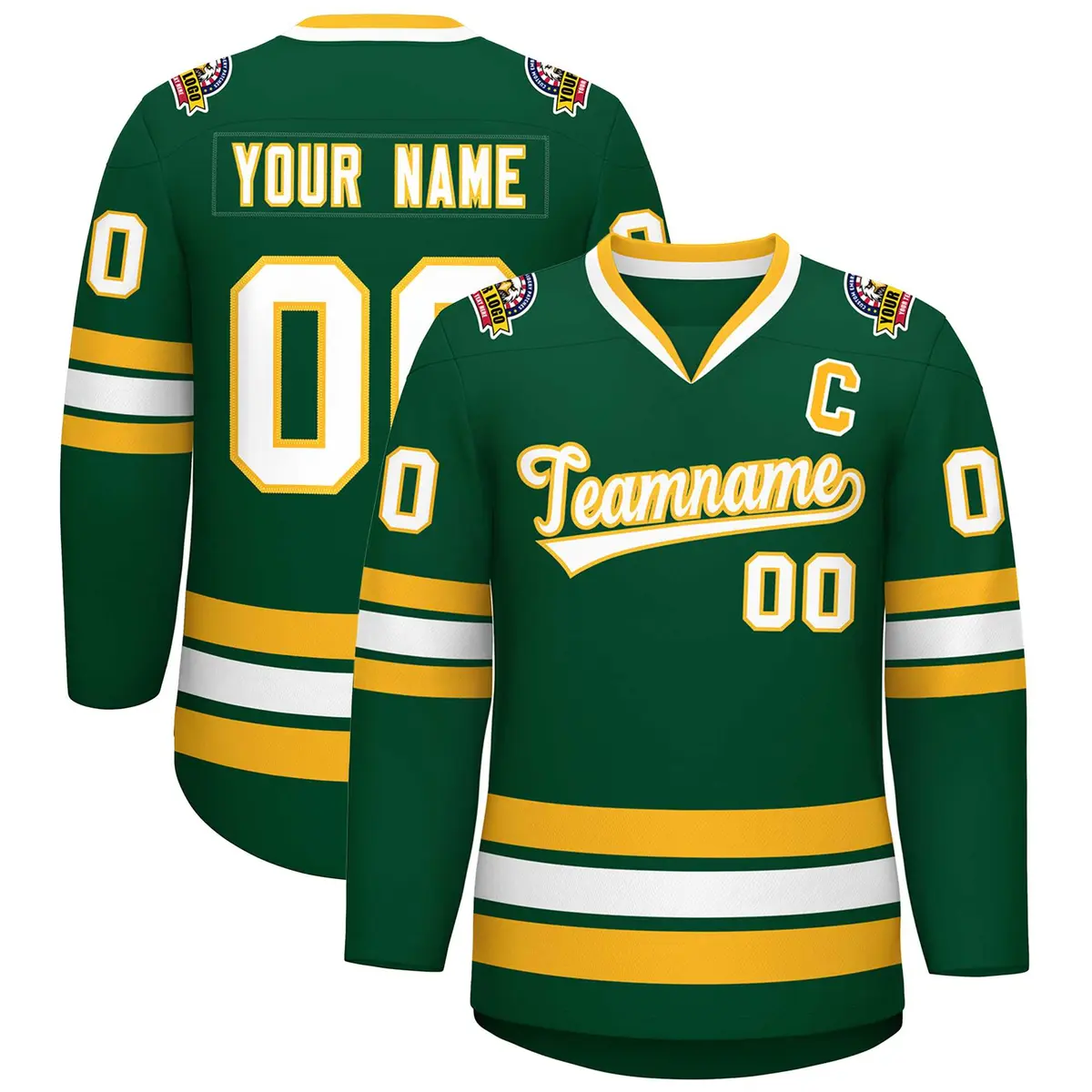 Green White-Gold Classic Style Hockey Jersey