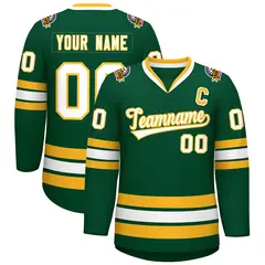 Green White-Gold Classic Style Hockey Jersey 1