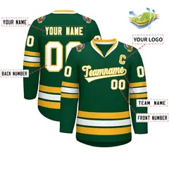 Green White-Gold Classic Style Hockey Jersey 2