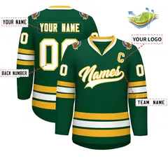 Green White-Gold Classic Style Hockey Jersey 2