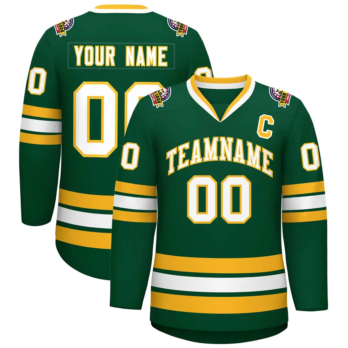 Green White-Gold Classic Style Hockey Jersey