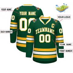 Green White-Gold Classic Style Hockey Jersey 2