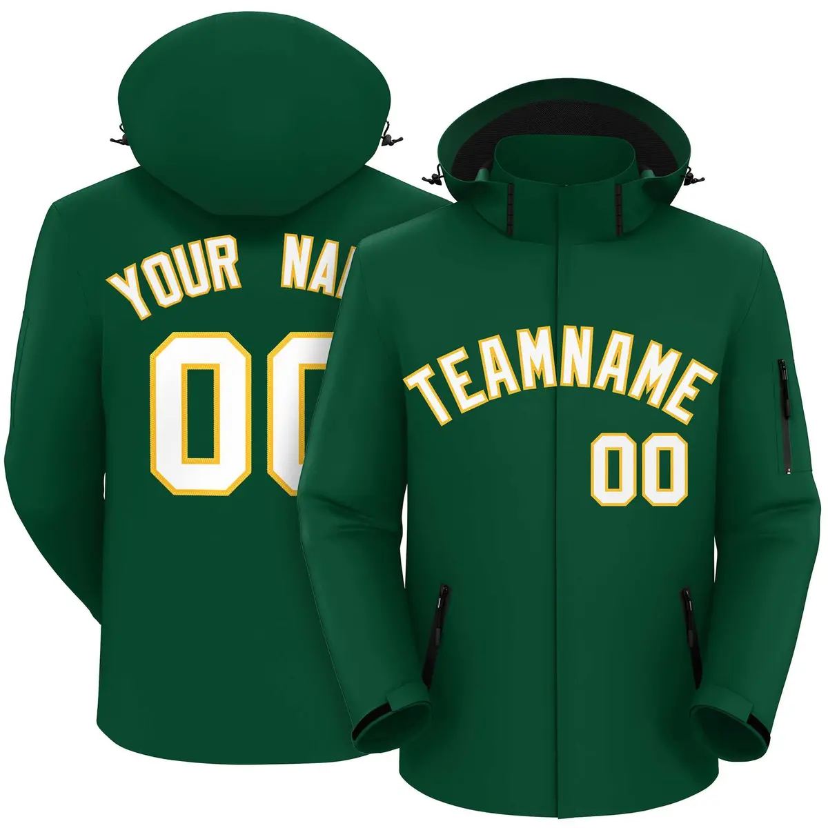 Green White-Gold Classic Style Waterproof Jacket