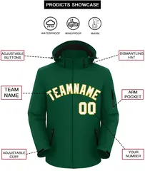 Green White-Gold Classic Style Waterproof Jacket 2