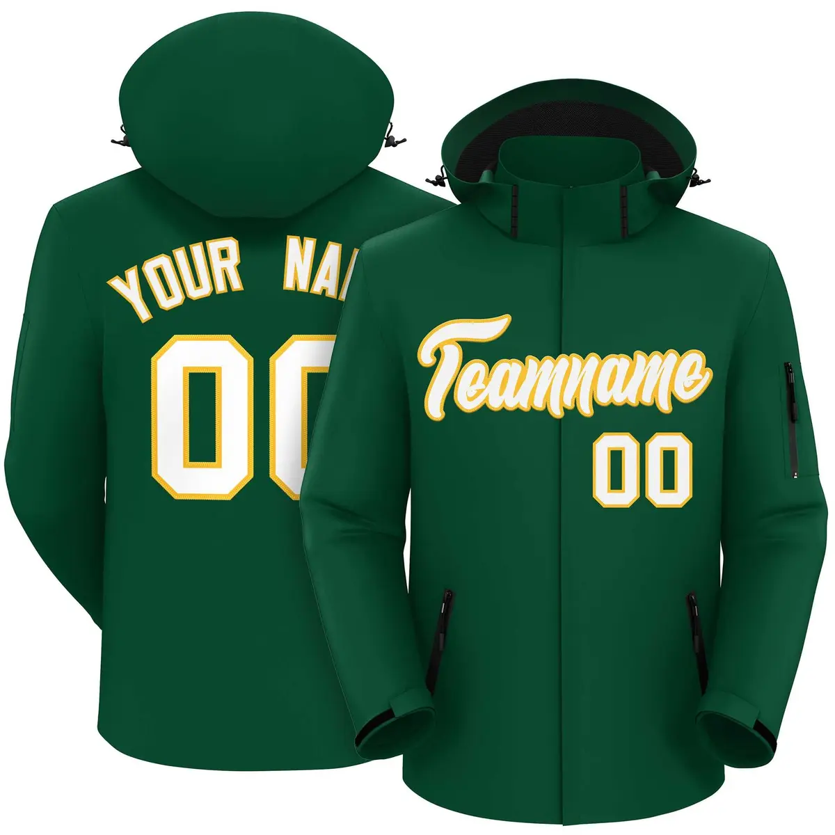 Green White-Gold Classic Style Waterproof Jacket