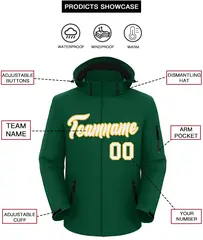 Green White-Gold Classic Style Waterproof Jacket 2