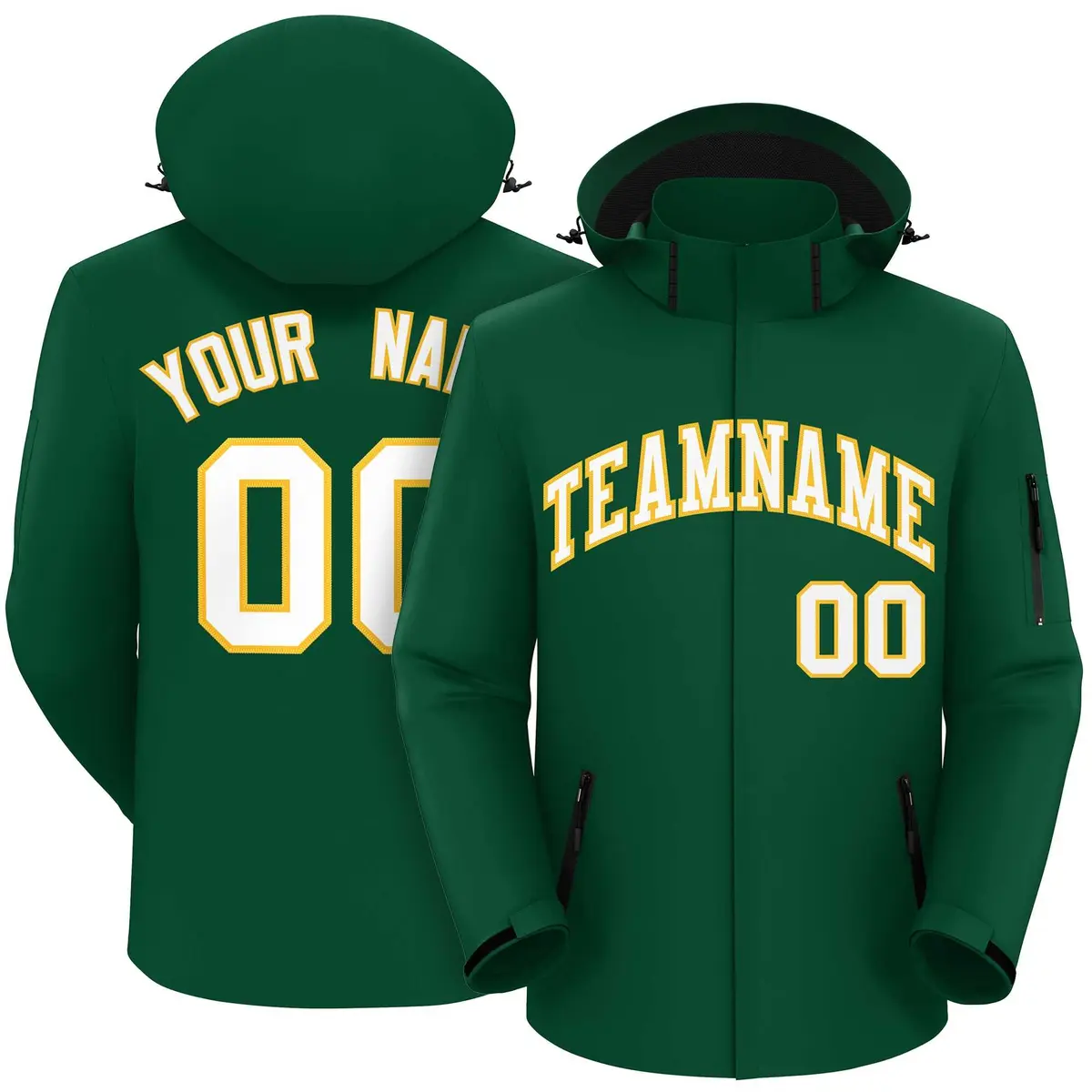 Green White-Gold Classic Style Waterproof Jacket