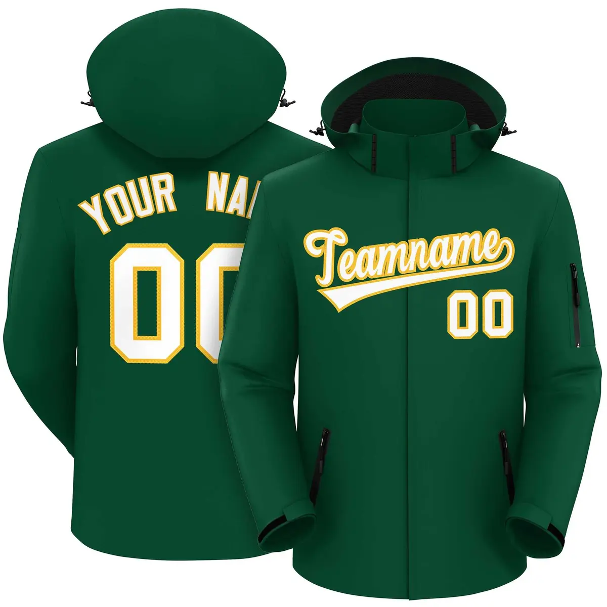 Green White-Gold Classic Style Waterproof Jacket