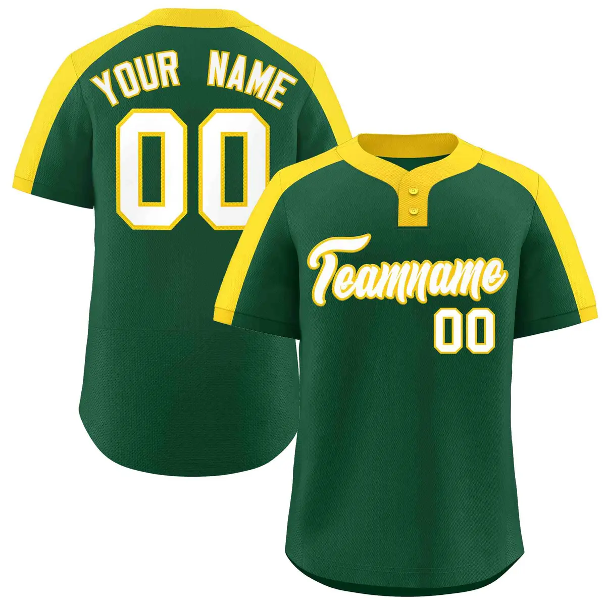 Green White-Gold Classic Two-Button Softball Jersey