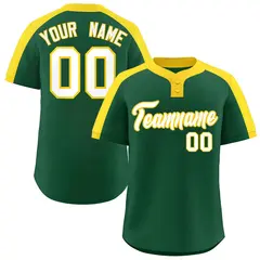 Green White-Gold Classic Two-Button Softball Jersey
