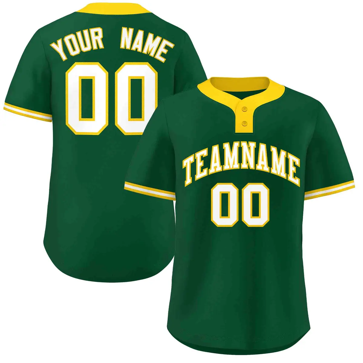 Green White-Gold Classic Two-Button Softball Jersey