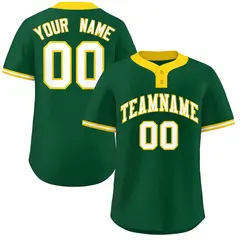 Green White-Gold Classic Two-Button Softball Jersey 1