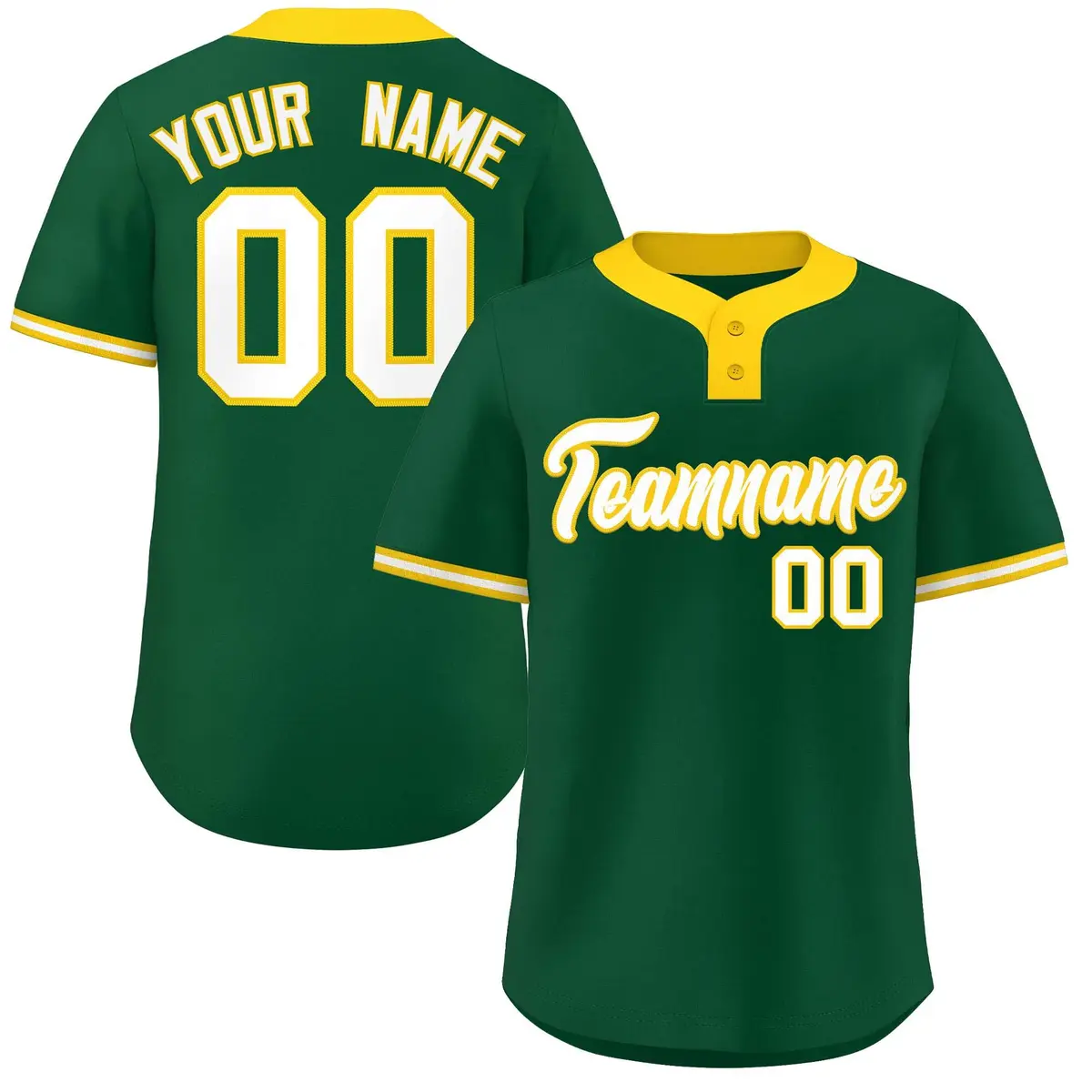 Green White-Gold Classic Two-Button Softball Jersey