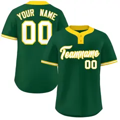 Green White-Gold Classic Two-Button Softball Jersey