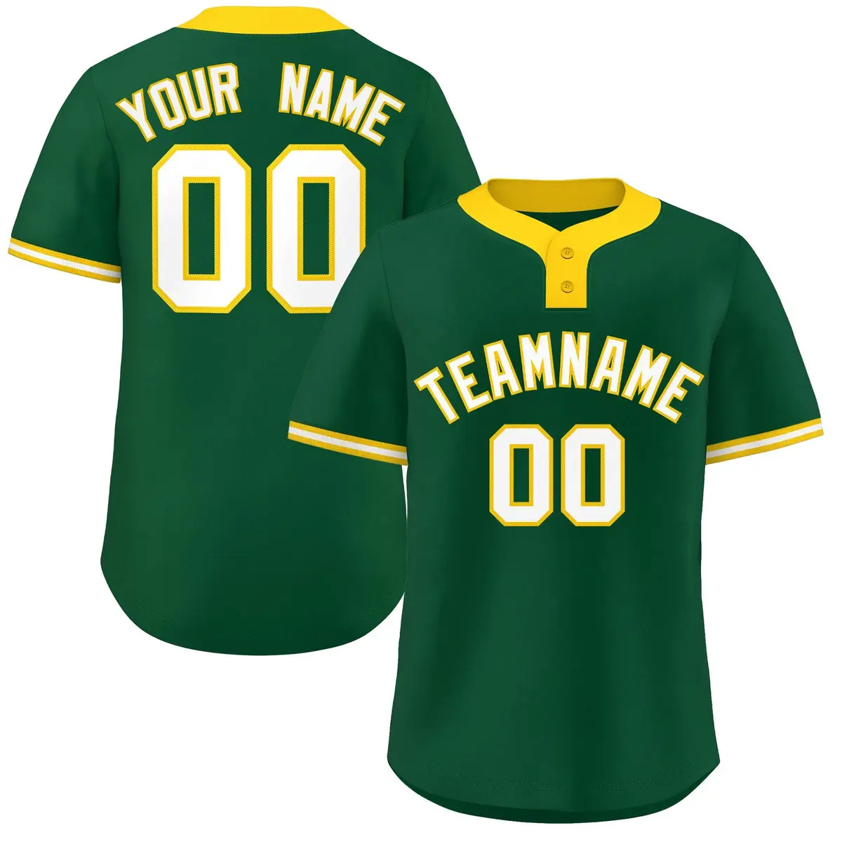 Green White-Gold Classic Two-Button Softball Jersey