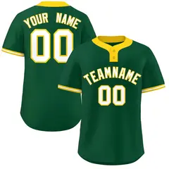 Green White-Gold Classic Two-Button Softball Jersey 1
