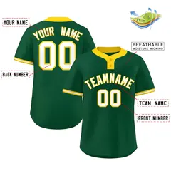Green White-Gold Classic Two-Button Softball Jersey 2
