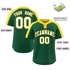 Green White-Gold Classic Two-Button Softball Jersey 2